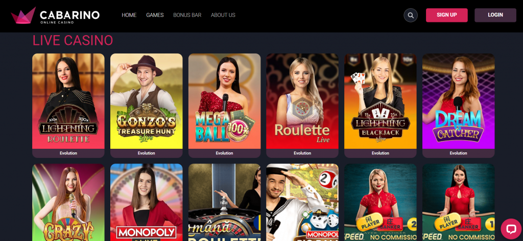 jeux en live du Casino Cabarino 